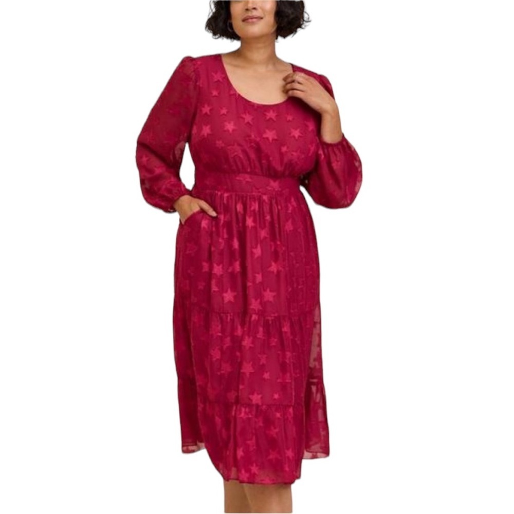 Size 1: Torrid Midi Star Print  Clip Dot Chiffon Tiered Dress